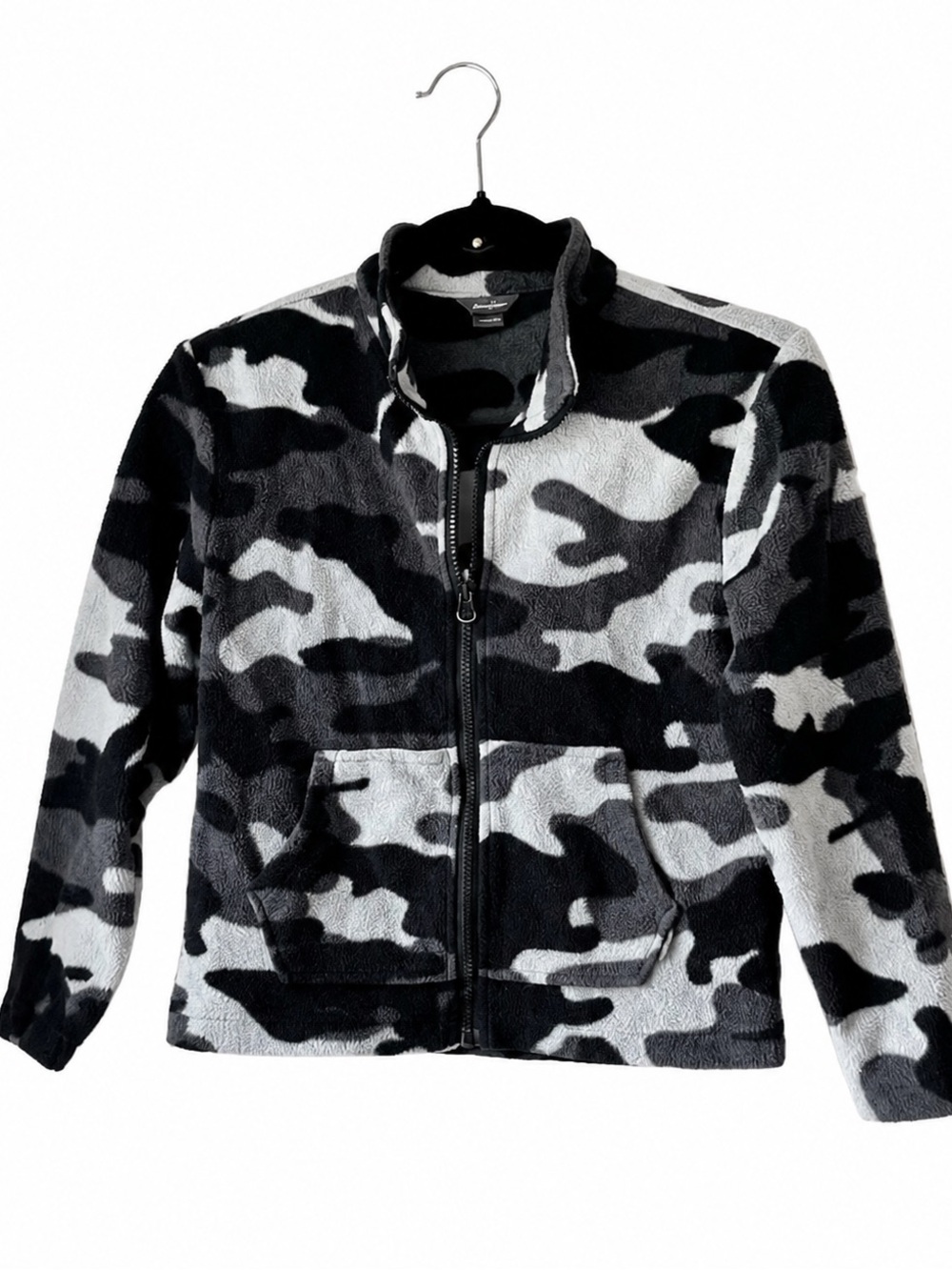 Eddie Bauer Boys Small Gray Black Camo Fleece Zip Jacket Cozy Soft